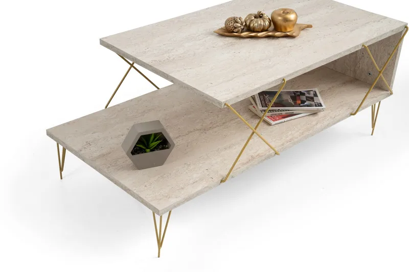 Artenay Soffbord 100 cm - Guld/Marmor - Möbler - Bord & matgrupp - Marmorbord