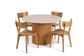 Arvo Matgrupp runt 120 cm Ek med 4 Amelia Matstolar - Ek - Möbler - Bord & matgrupp - Matgrupp