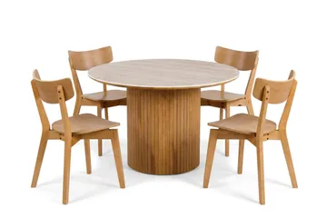 Arvo Matgrupp runt 120 cm Ek med 4 Amelia Matstolar - Ek - Möbler - Bord & matgrupp - Matgrupp