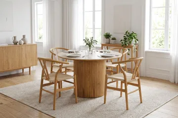 Arvo Matgrupp runt 120 cm Ek med 4 Dastoori Matstolar - Ek - Möbler - Bord & matgrupp - Matgrupp