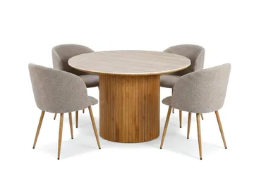 Arvo Matgrupp runt 120 cm Ek med 4 Greya Matstolar - Ek/Greige - Möbler - Bord & matgrupp - Matgrupp