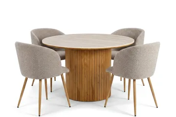 Arvo Matgrupp runt 120 cm Ek med 4 Greya Matstolar - Ek/Greige - Möbler - Bord & matgrupp - Matgrupp