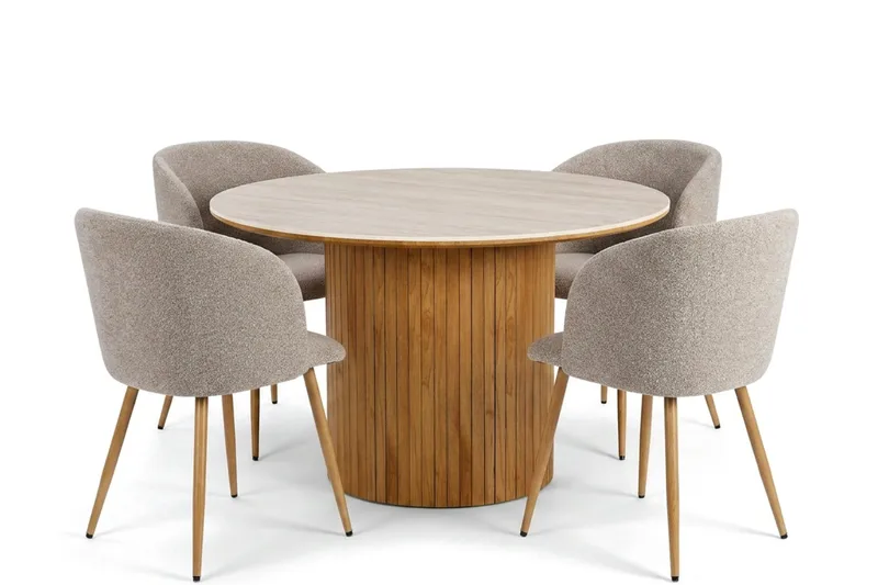 Arvo Matgrupp runt 120 cm Ek med 4 Greya Matstolar - Ek/Greige - Möbler - Bord & matgrupp - Matgrupp