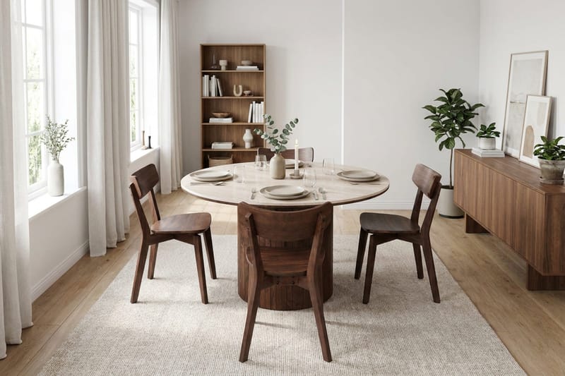 Arvo Matgrupp runt 120 cm Valnöt med 4 Amelia Matstolar - Valnöt - Möbler - Bord & matgrupp - Matgrupp
