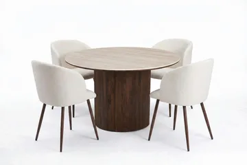 Arvo Matgrupp runt 120 cm Valnöt med 4 Greya Matstolar - Valnöt - Möbler - Bord & matgrupp - Matgrupp