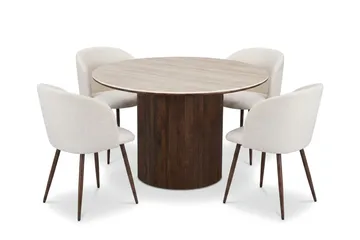 Arvo Matgrupp runt 120 cm Valnöt med 4 Greya Matstolar - Valnöt - Möbler - Bord & matgrupp - Matgrupp