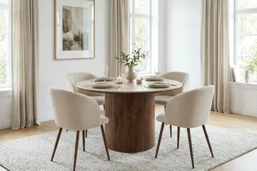 Arvo Matgrupp runt 120 cm Valnöt med 4 Greya Matstolar - Valnöt - Möbler - Bord & matgrupp - Matgrupp