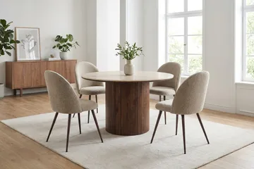 Arvo Matgrupp runt 120 cm Valnöt med 4 Nibe Plus Matstolar - Valnöt - Möbler - Bord & matgrupp - Matgrupp