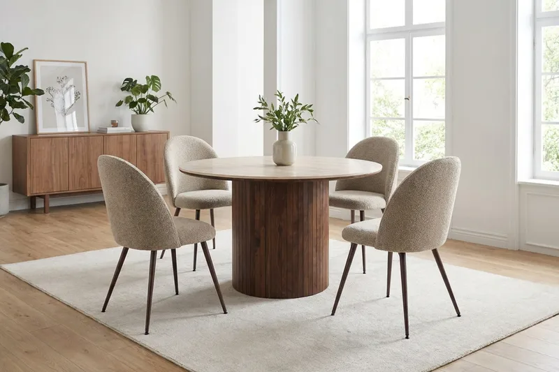 Arvo Matgrupp runt 120 cm Valnöt med 4 Nibe Plus Matstolar - Valnöt - Möbler - Bord & matgrupp - Matgrupp