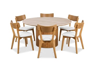 Arvo Matgrupp runt 150 cm Ek med 6 Amelia Matstolar med Dyna - Ek - Möbler - Bord & matgrupp - Matgrupp