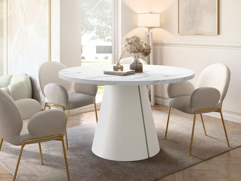 Aurion Matbord rund förlängningsbart 120-196 cm - beige, vit - Möbler - Bord & matgrupp - Matbord & köksbord