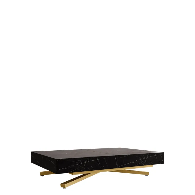 Avendi Soffbord 120 cm, Guld, svart marmor