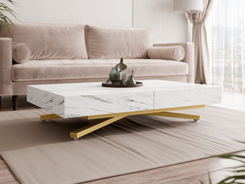Avendi Soffbord 120 cm - Guld, vit marmor - Möbler - Bord & matgrupp - Soffbord