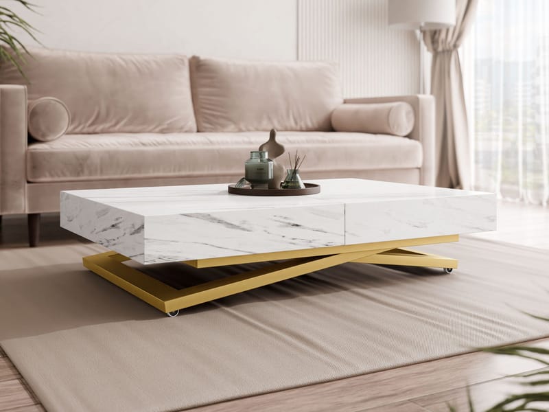 Avendi Soffbord förlängningsbart 200 cm - guld, vit marmor - Möbler - Bord & matgrupp - Soffbord
