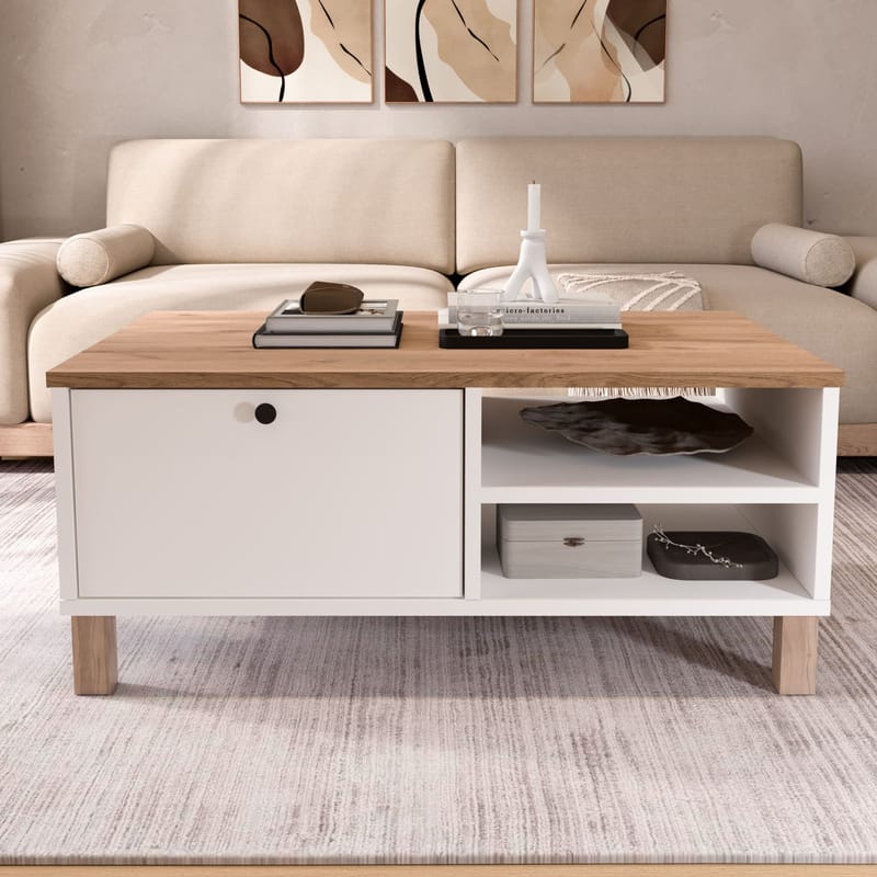 Avero Soffbord 90x38,6x60 cm - Vit och ek - Möbler - Bord & matgrupp - Soffbord