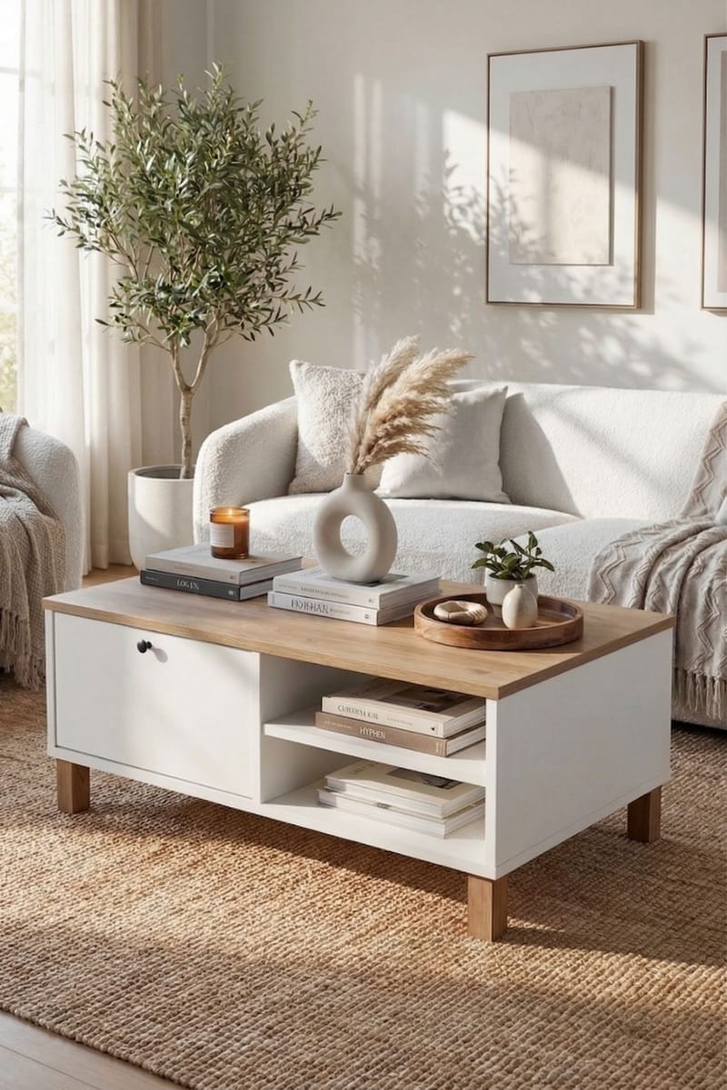 Avero Soffbord 90x38,6x60 cm - Vit och ek - Möbler - Bord & matgrupp - Soffbord
