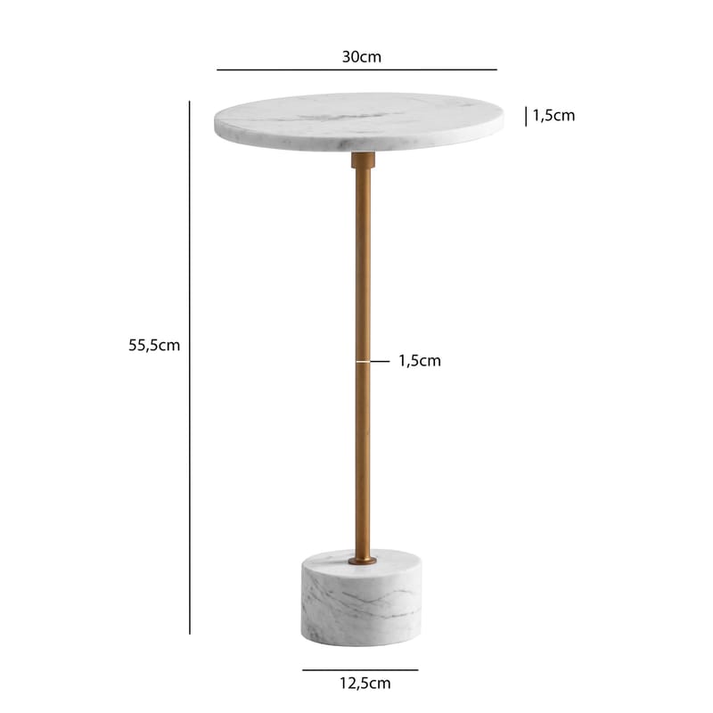 Aelros Sidobord 30 cm - vit marmor med grå ådring och guld - Möbler - Bord & matgrupp - Avlastningsbord & sidobord - Piedestal & blompiedestal