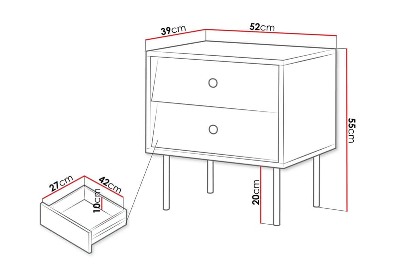 Akilesh Sängbord 52 cm i Målat Trä med Lådor - Svart - Möbler - Bord & matgrupp - Avlastningsbord & sidobord - Sängbord & nattduksbord
