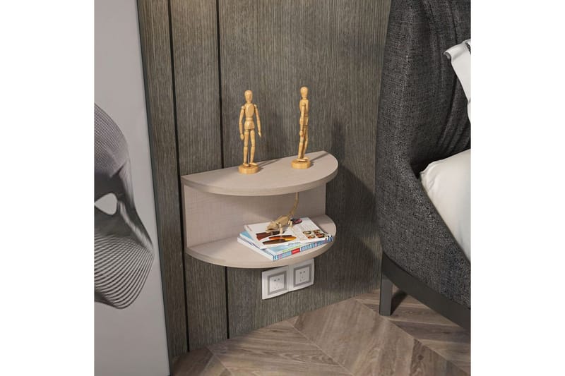 Antigua Vägghängt Sängbord 45 cm med Ljust Träutseende, Förvaring med Hylla - Beige - Möbler - Bord & matgrupp - Avlastningsbord & sidobord - Sängbord & nattduksbord