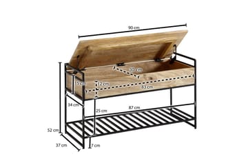 Bänk Wohnling industriell look med stort förvaringsutrymme i massivt trä och öppen skohylla Beige - Beige - Möbler - Bord & matgrupp - Avlastningsbord & sidobord - Lampbord & sidobord
