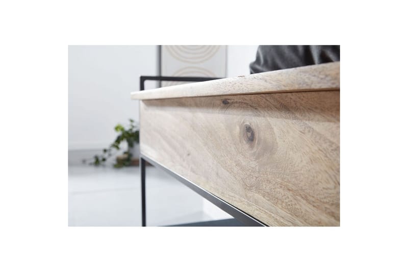Bänk Wohnling industriell look med stort förvaringsutrymme i massivt trä och öppen skohylla Beige - Beige - Möbler - Bord & matgrupp - Avlastningsbord & sidobord - Lampbord & sidobord