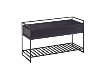 Bänk Wohnling industriell look med stort förvaringsutrymme i massivt trä och öppen skohylla Svart - Svart - Möbler - Bord & matgrupp - Avlastningsbord & sidobord - Lampbord & sidobord