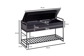 Bänk Wohnling industriell look med stort förvaringsutrymme i massivt trä och öppen skohylla Svart - Svart - Möbler - Bord & matgrupp - Avlastningsbord & sidobord - Lampbord & sidobord