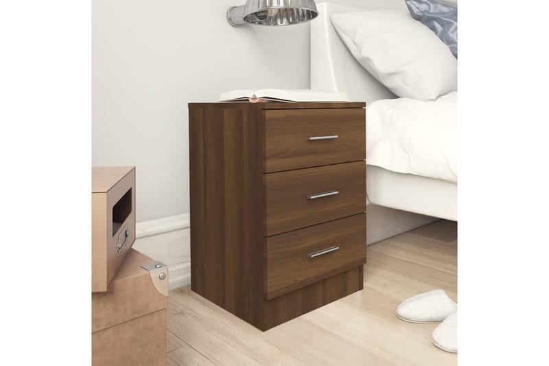 beBasic Sängbord 2 st brun ek 38x35x56 cm konstruerat trä - Brown - Sängbord & nattduksbord