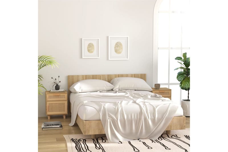 beBasic Sängbord 2 st brun massiv furu och naturlig rotting - Brown - Sängbord & nattduksbord