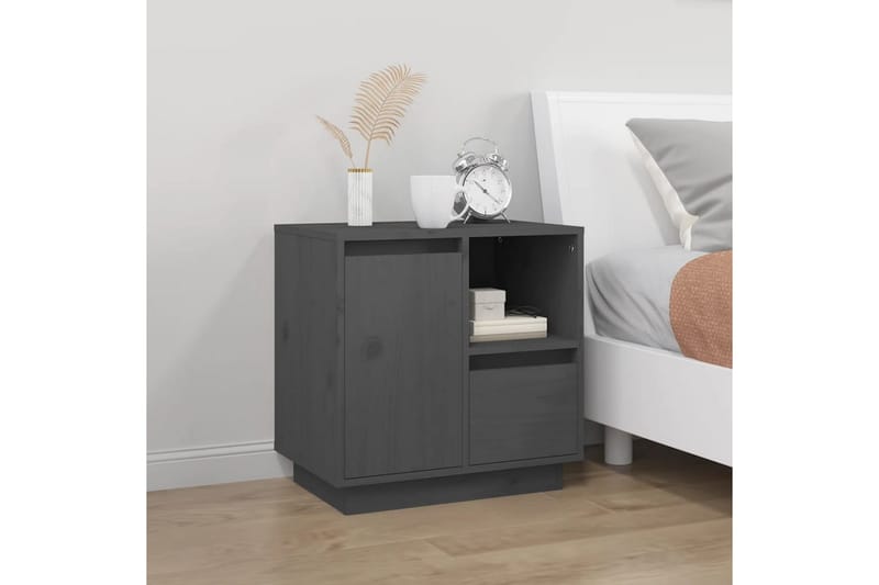beBasic Sängbord 2 st grå 50x34x50 cm massivt furuträ - Grey - Sängbord & nattduksbord