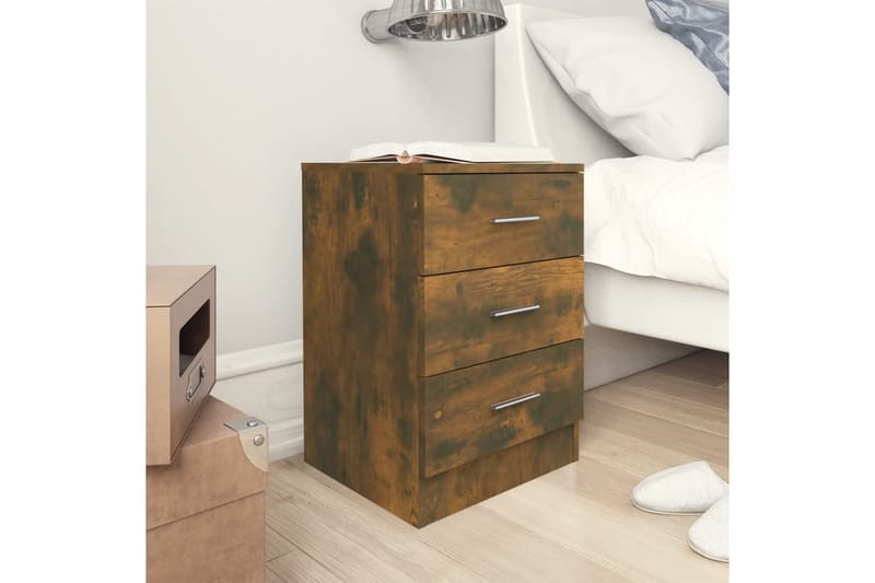 beBasic Sängbord 2 st rökfärgad ek 38x35x56 cm konstruerat trä - Brown - Sängbord & nattduksbord
