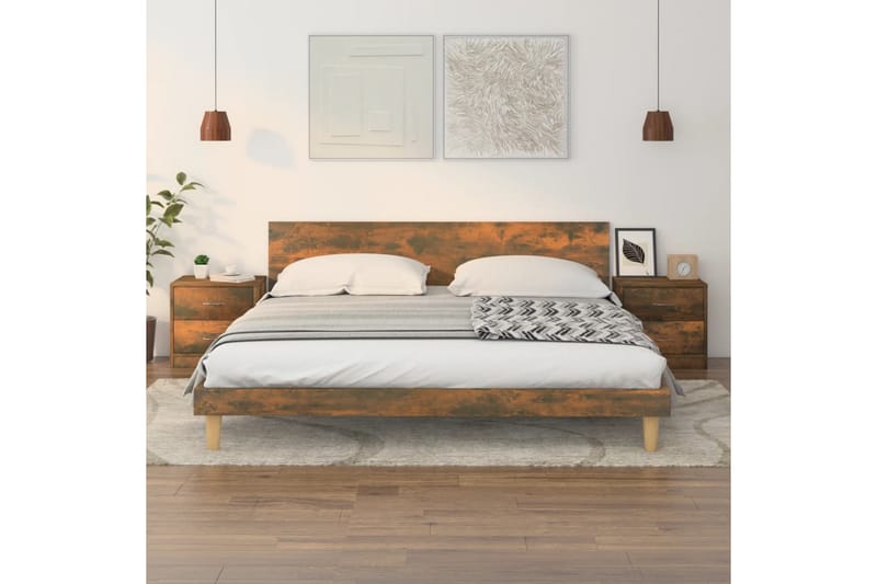 beBasic Sängbord 2 st rökfärgad ek 40x30x40 cm konstruerat trä - Brown - Sängbord & nattduksbord