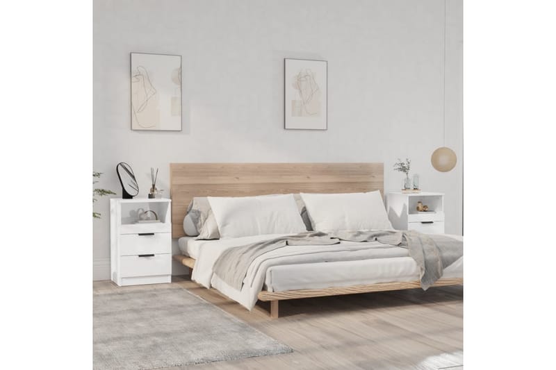 beBasic Sängbord 2 st vit högglans konstruerat trä - White - Sängbord & nattduksbord