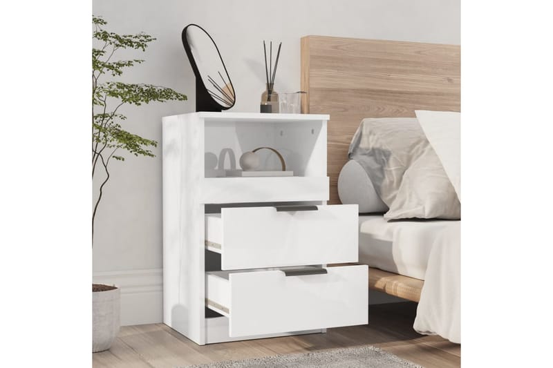 beBasic Sängbord 2 st vit högglans konstruerat trä - White - Sängbord & nattduksbord