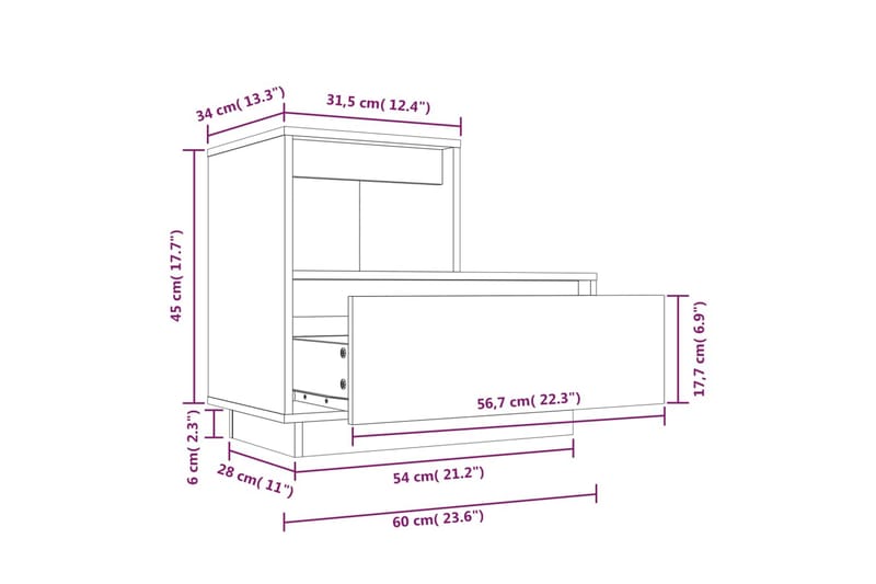 beBasic Sängbord 60x34x51 cm massiv furu - Brown - Sängbord & nattduksbord