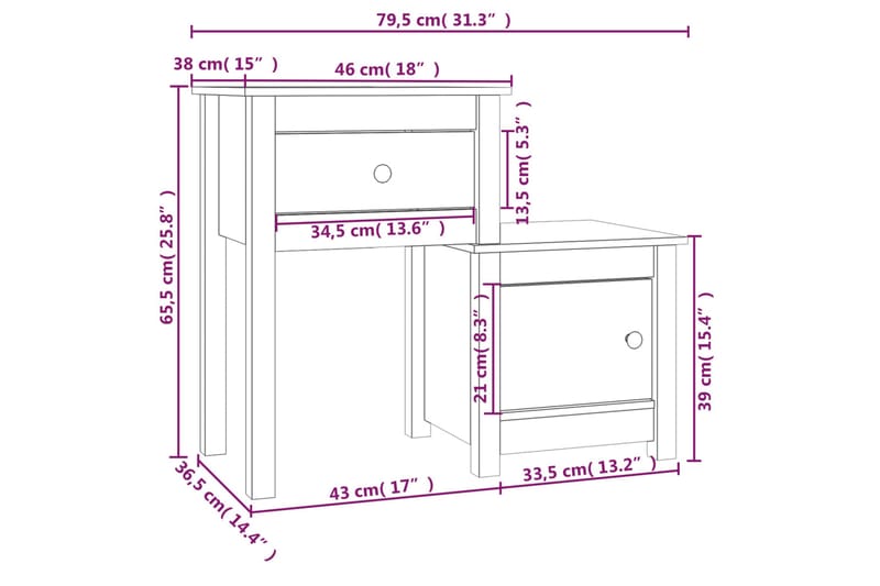 beBasic Sängbord 79,5x38x65,5 cm massiv furu - Brown - Sängbord & nattduksbord