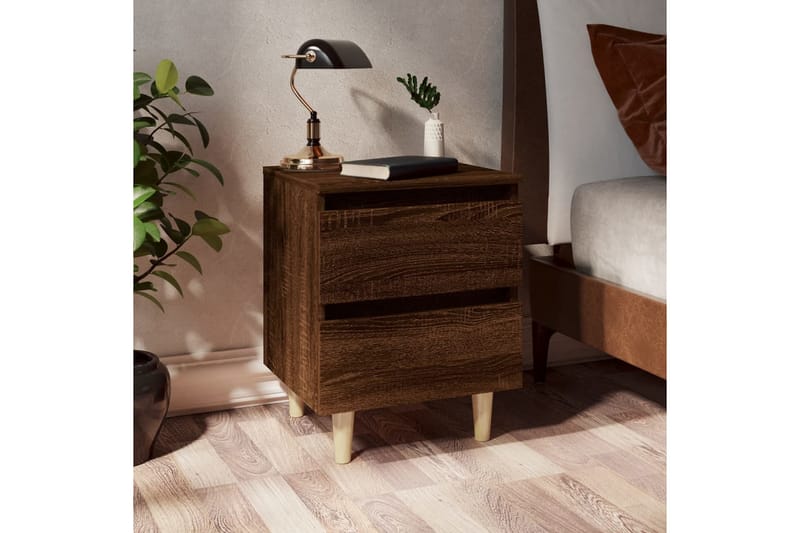 beBasic Sängbord med ben i massivt trä 2 st brun ek 40x35x50 cm - Brown - Sängbord & nattduksbord