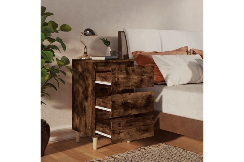 beBasic Sängbord med massiva träben rökfärgad ek 40x35x69 cm - Brown - Sängbord & nattduksbord