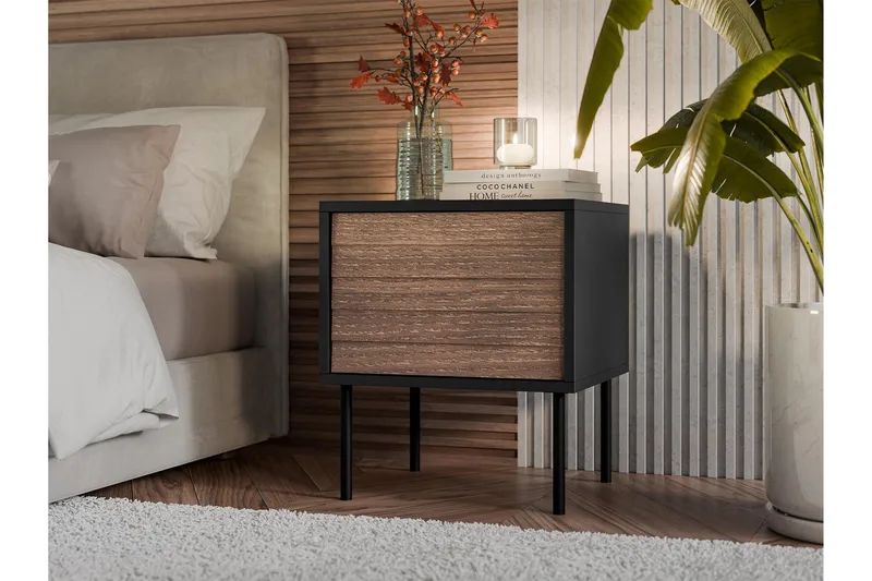 Belonger Sängbord 45 cm - Svart/Valnöt - Möbler - Bord & matgrupp - Avlastningsbord & sidobord - Sängbord & nattduksbord