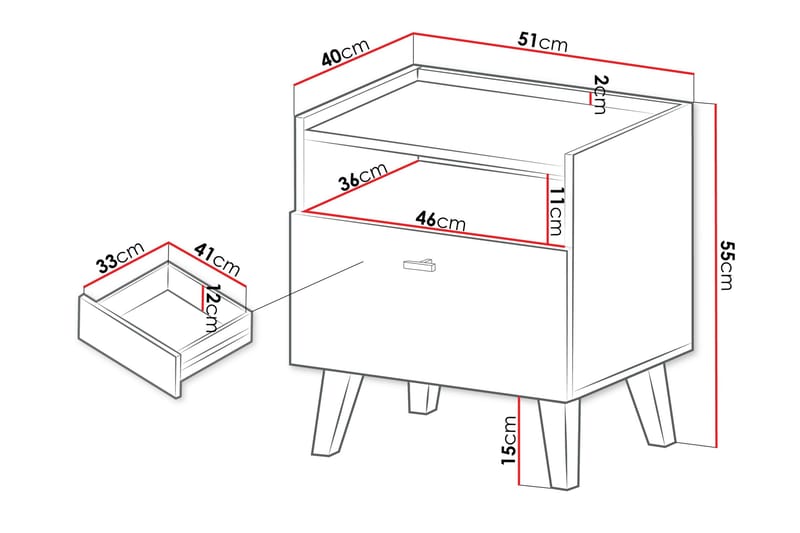 Betsi Sängbord 51 cm - 0 - Möbler - Bord & matgrupp - Avlastningsbord & sidobord - Sängbord & nattduksbord
