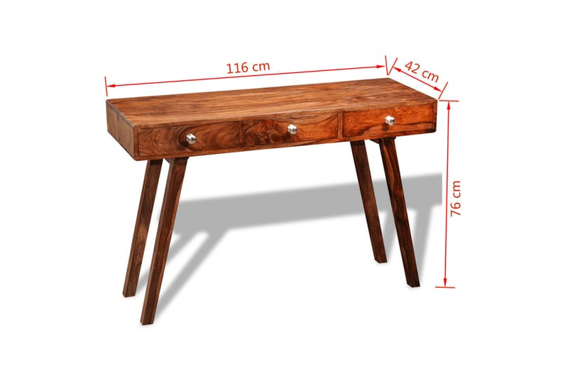 Avlastningsbord med 3 lådor 76 cm massivt sheshamträ - Brun - Lampbord & sidobord - Brickbord & småbord