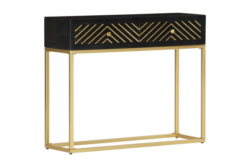 Avlastningsbord svart och guld 90x30x75 cm massivt mangoträ - Svart - Lampbord & sidobord - Brickbord & småbord