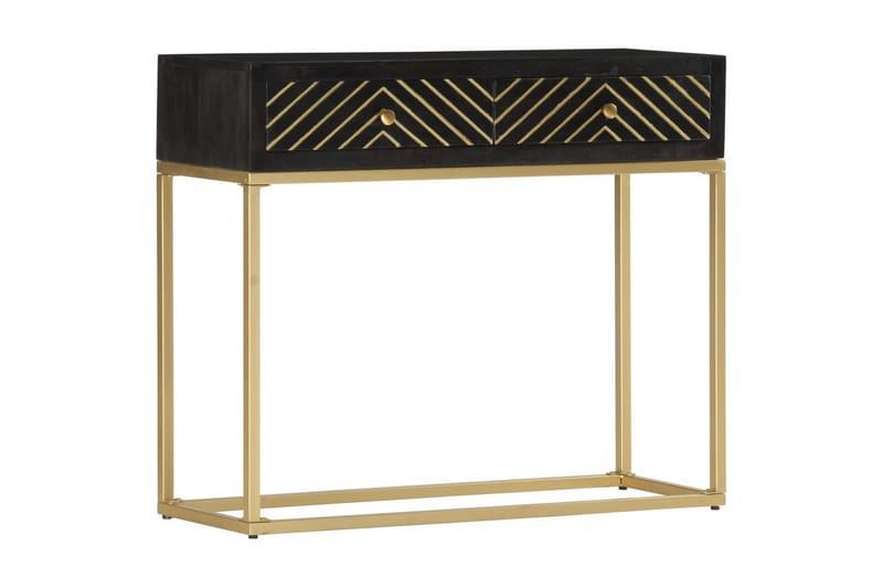 Avlastningsbord svart och guld 90x30x75 cm massivt mangoträ - Svart - Lampbord & sidobord - Brickbord & småbord