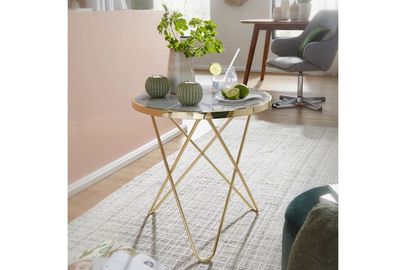 Sidobord Chavas 55 cm - Guld|Vit - Möbler - Bord & matgrupp - Avlastningsbord & sidobord - Brickbord & småbord