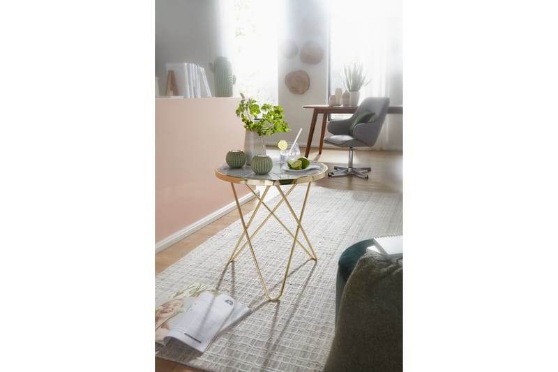 Sidobord Chavas 55 cm - Guld|Vit - Lampbord & sidobord - Brickbord & småbord