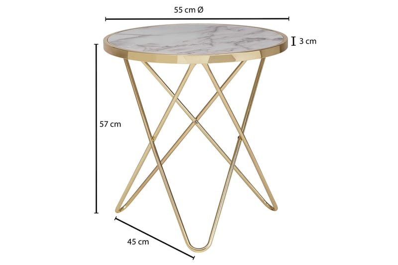 Sidobord Chavas 55 cm - Guld|Vit - Möbler - Bord & matgrupp - Avlastningsbord & sidobord - Brickbord & småbord
