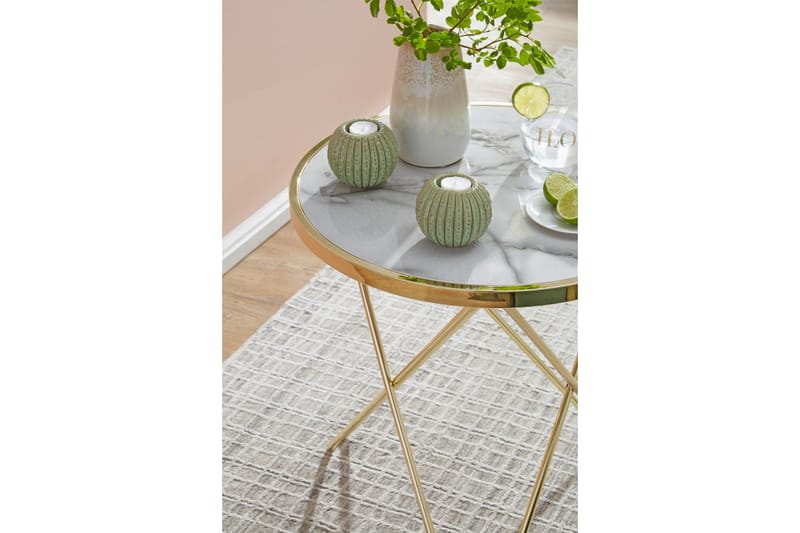 Sidobord Chavas 55 cm - Guld|Vit - Möbler - Bord & matgrupp - Avlastningsbord & sidobord - Brickbord & småbord