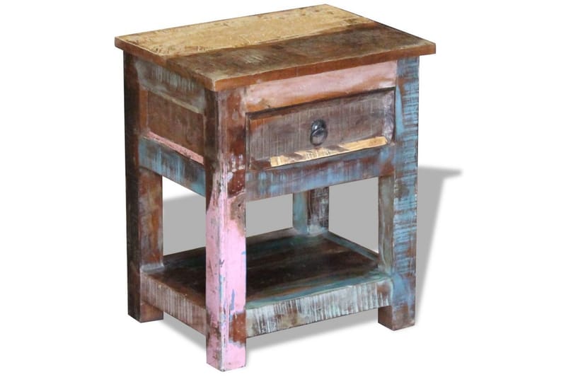 Sidobord med 1 låda massivt återvunnet trä 43x33x51 cm - Flerfärgad - Lampbord & sidobord - Brickbord & småbord