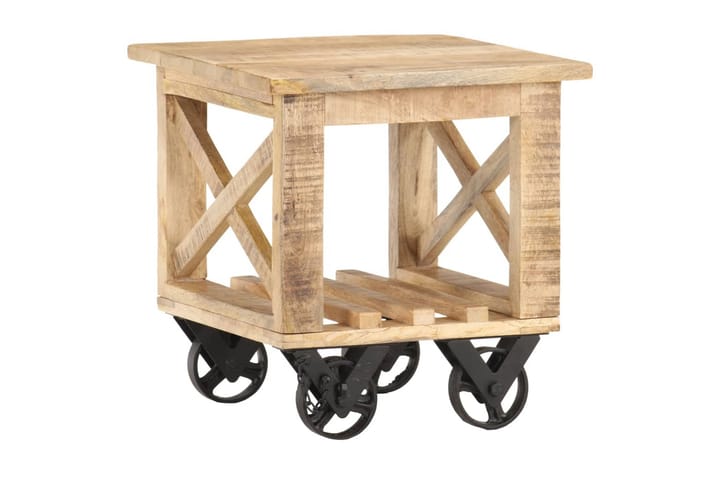Sidobord med hjul 40x40x42 cm grovt mangoträ - Brun - Brickbord & småbord - Lampbord & sidobord