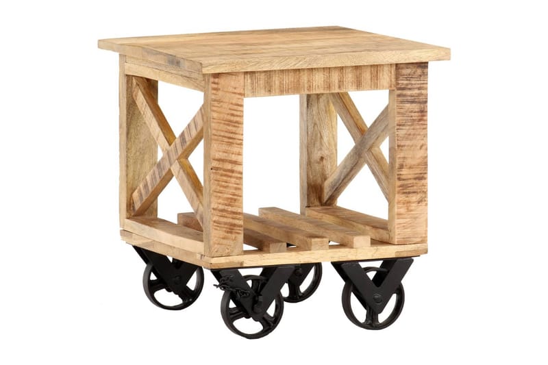 Sidobord med hjul 40x40x42 cm grovt mangoträ - Brun - Lampbord & sidobord - Brickbord & småbord
